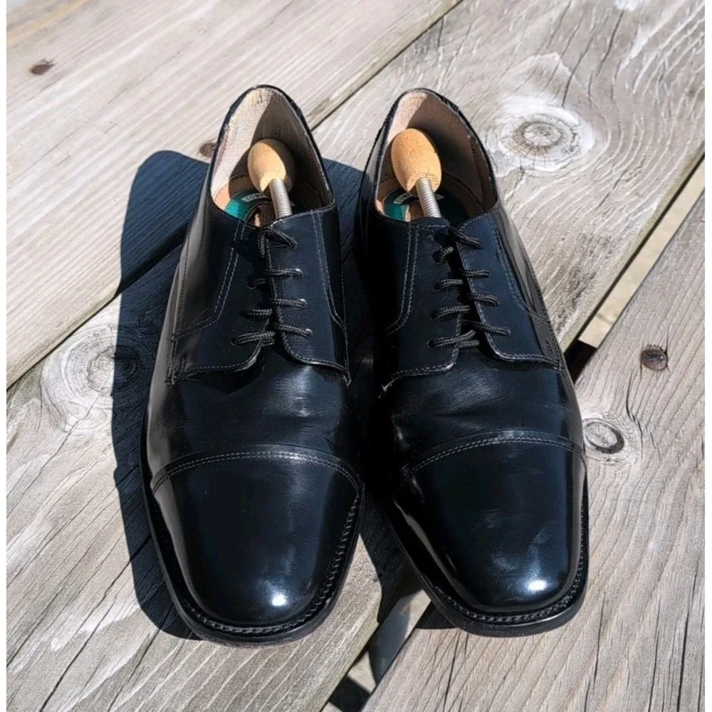 Nunn Bush Black Leather Dress Shoes Cap Toe Oxford Comfort Gel Insole Sz 12M EUC